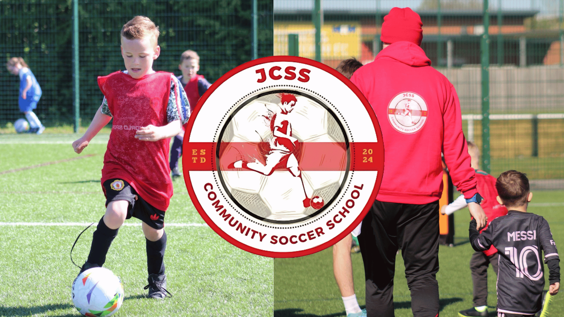 photo of jcss logo with 2 photos from jcss football in skegness used as the home screen background